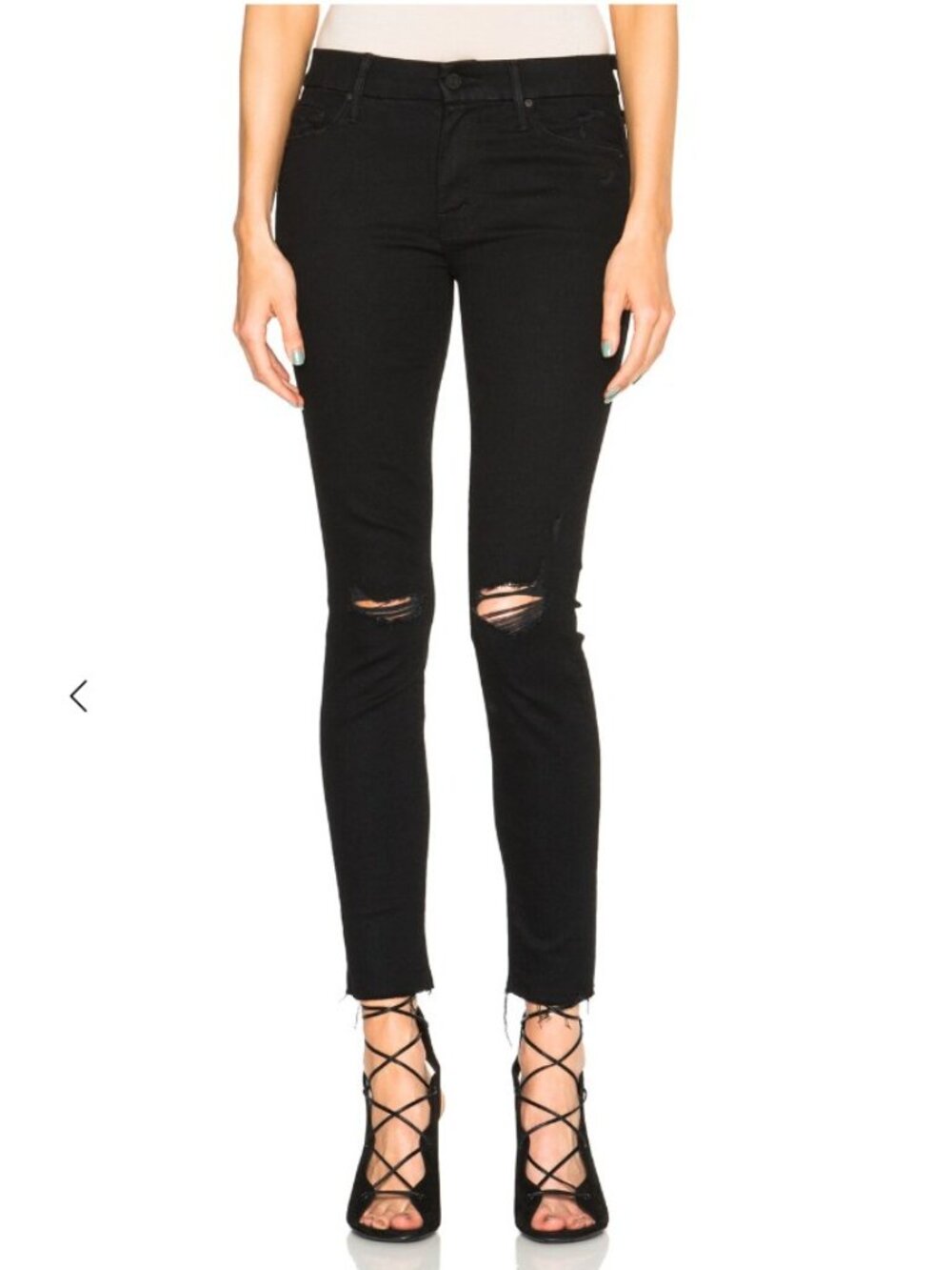 MOTHER The Looker Ankle Fray Jeans Guilty As Sin Black Distressed Sz 31
